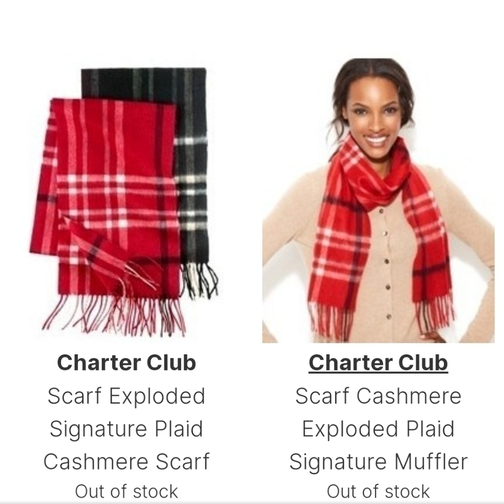 Cashemere Charter Club Exploded Signature Red Plaid Soft Scarf Fringe Holiday - Picture 2 of 14